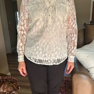 NY Collection Cream Sheer Lace Blouse Excellent Condition! Nice! S
